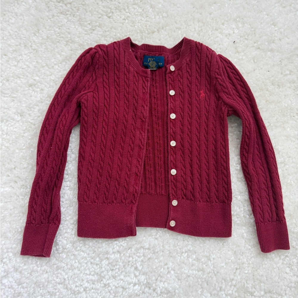 Raphael Lauren Girls Red Cable Knit Sweater